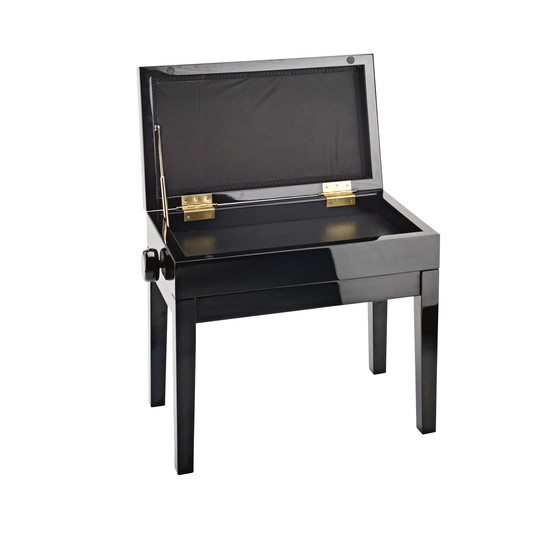 K&M 13950 Klavierbank mit Notenfach Bank schwarz poliert, Sitz Samt schwarz