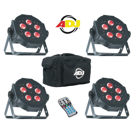 Bundle 4x ADJ Mega TRIPAR Profile PLUS RGB+UV 5x4-Watt inkl. Tasche und LED RC2