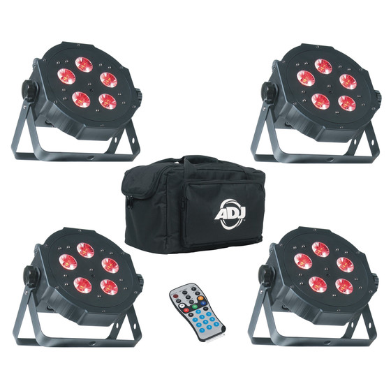 Bundle 4x ADJ Mega TRIPAR Profile PLUS RGB+UV 5x4-Watt inkl. Tasche und LED RC2