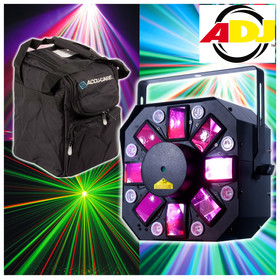 Bundle American DJ Stinger II (2)  triple Effekt 8x3Watt Flower UV-Strobe Laser  inkl. Tasche