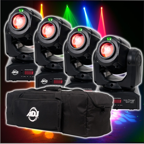 Bundle 4x American DJ Inno Pocket Spot LZR 12W LED + Laser Movinghead mit Tasche