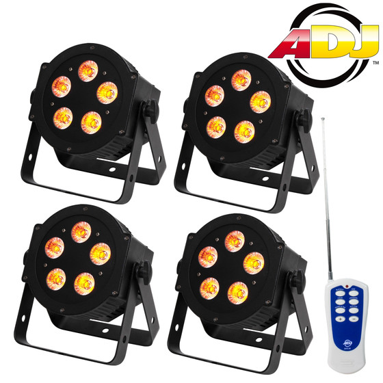 Bundle 4x American DJ 5P Hex LED Slim PAR Kanne 5x10Watt RGBAW+UV inkl Fernbedienung