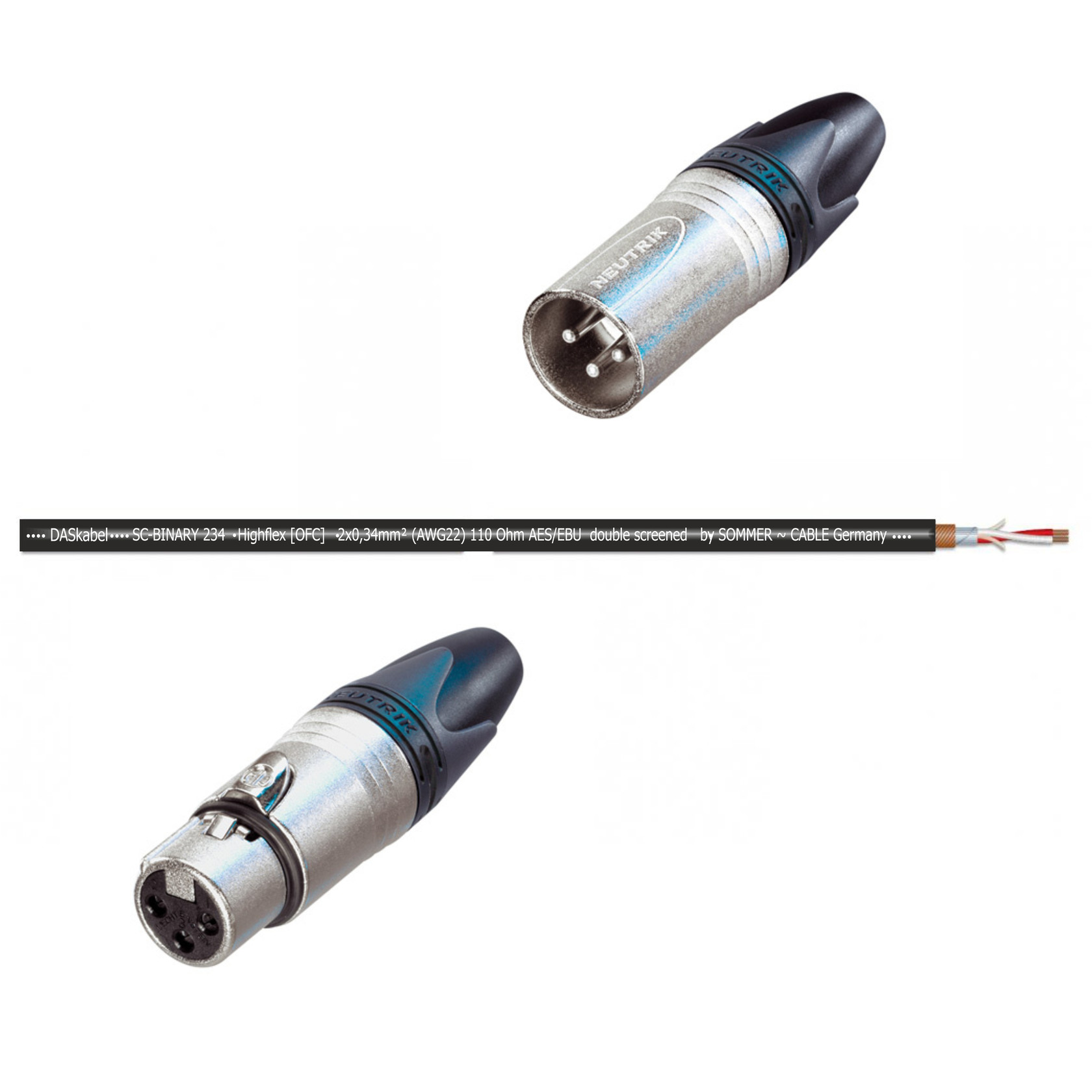 Sommer Cable Binary 234 Profi XLR DMX Mikrofon Kabel 0,5m DASkabel Neutrik