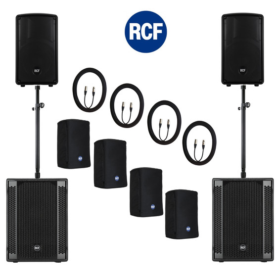 Bundle 2x RCF SUB 702-AS II Bass + 2x HD-10-A MKIV 4400 W Stative ring lock Kabel Taschen