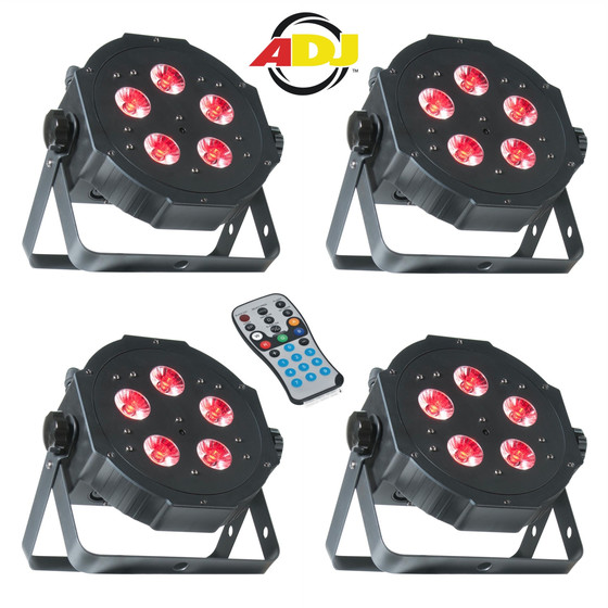 Bundle 4x ADJ Mega TRIPAR Profile PLUS RGB+UV 5x4-Watt und LED RC2 Fernb.