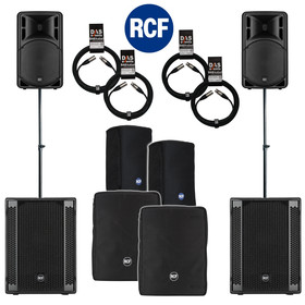 Bundle 2x RCF SUB 708-AS II Bass + 2x ART 312-A MK4 4400 W Stative Kabel Taschen