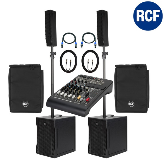 Bundle RCF 2x EVOX 8 V2 aktives PA System 1400 Watt inkl Cover + Kabel + Mixer L-PAD 8CX