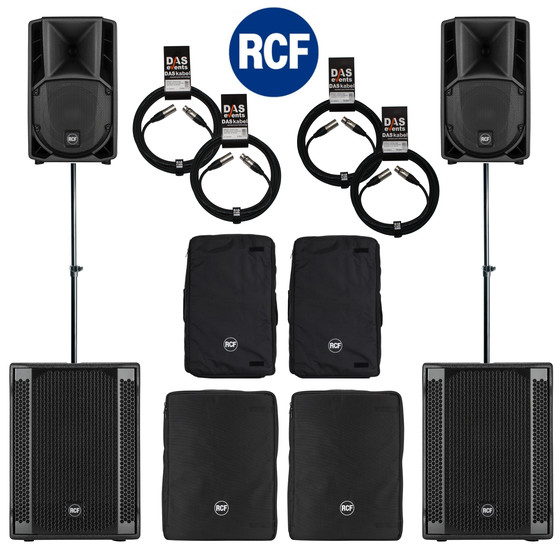 Bundle 2x RCF SUB 702-AS II Bass + 2x ART 708-A MK4 4400 W Stative Kabel Taschen