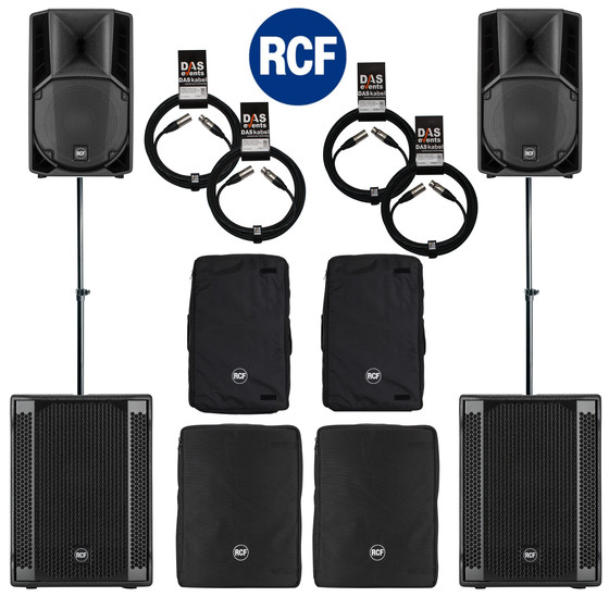 Bundle 2x RCF SUB 702-AS II Bass + 2x ART 710-A MK4 5600 W Stative Kabel Taschen