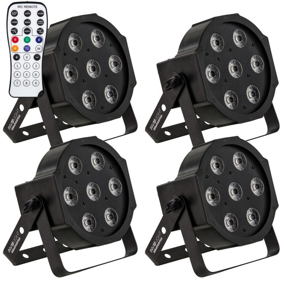 Bundle 4x Involight SlimPAR766 LED Par 7x 6W 6in1 RGBWA+UV LEDs, 25 IR-Remote