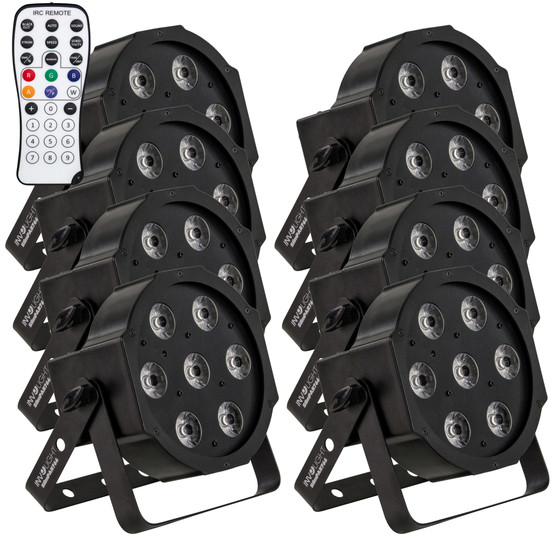 Bundle 8x Involight SlimPAR766 LED Par 7x 6W 6in1 RGBWA+UV LEDs, 25 IR-Remote